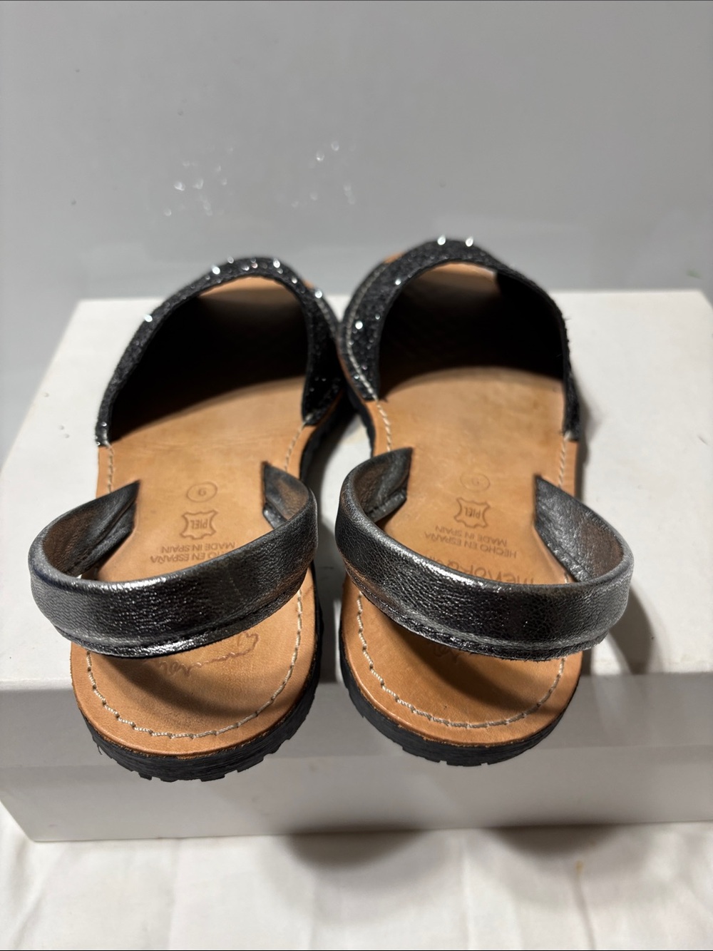 Women's Black Glitter Sandals with Silver Ankle Strap - Picture 4 of 6